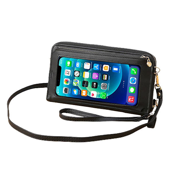 Pu Lång Plånbok Enkel Touch-screen Handled Mobiltelefon Väska Myntväska Bärbar Mobiltelefon Väska black