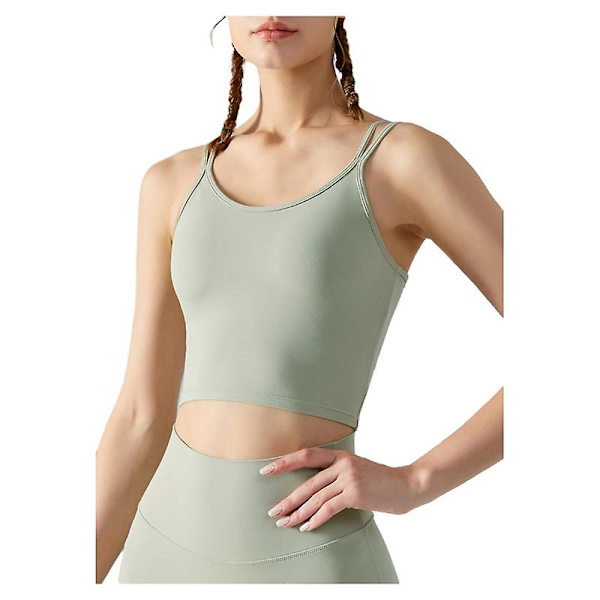 Naisten treeniurheiluliivit Fitness Selästä avoin pehmustettu liivi Jooga Crop Tank Top Green S