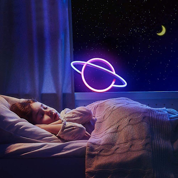 Planet Illuminated Signs - Led Planet Neon Ljus Rosa / Blå Planet
