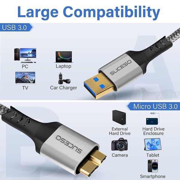 Suceo Hårddiskkabel USB 3.0 A till Micro B - Kompatibel med Portabel Extern
