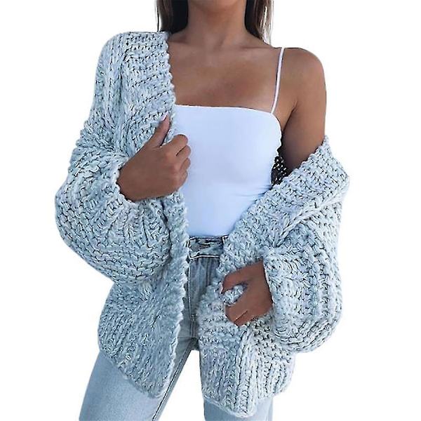 Dam Cardigan Tröja Enfärgad Blus Lös Långärmad Lös Casual Kappa Plus S C