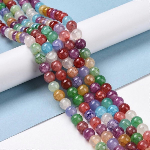 1 Sträng Crackle Glaspärlor Runda Blandade Färger 8~8,5mm Hål: 1mm ca 48st/sträng 14,7 tum(37,5cm)