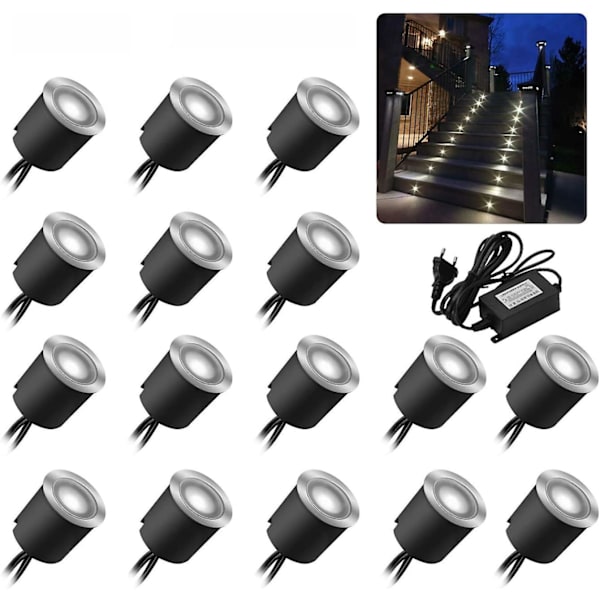16 Pakke 12v Led Innfelte Gulvspotter Ip67-0.6w 4000k, Diameter:32mm, hvit