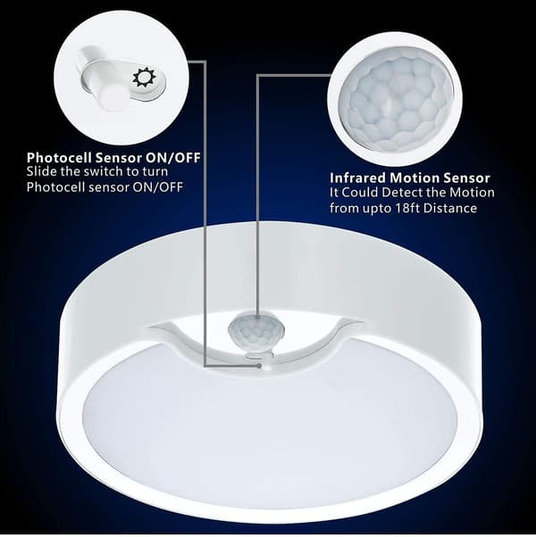 Bevægelsessensor LED Loftlampe, batteridrevet, 19cm 300lm dagslys