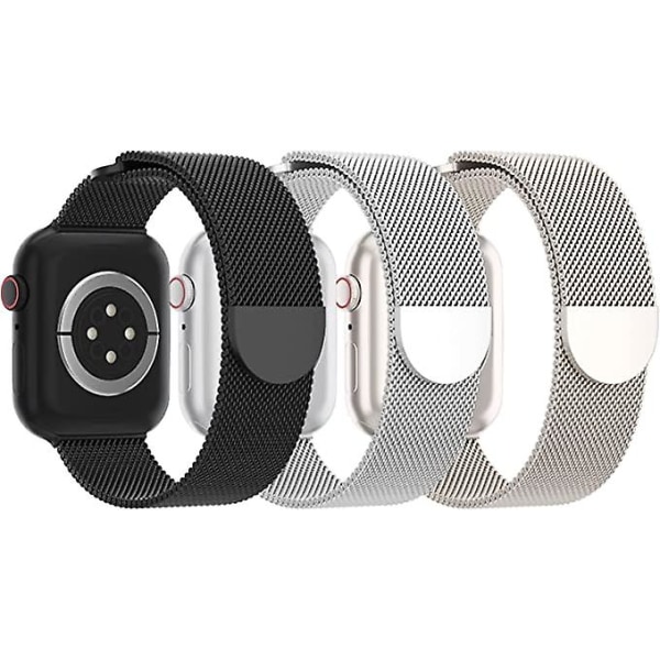 3-pack mesh som är kompatibla med Apple Watch band 38 mm 40 mm 41 mm 42 mm 44 mm 45 mm 49 mm, armband med magnetslingor i rostfritt stål AA005 38mm 40mm 41mm