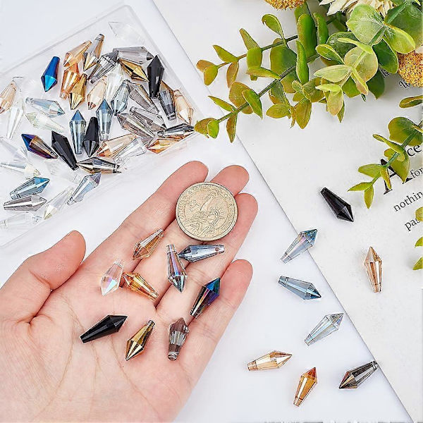 60 st Glasisdroppsprismor, 10 Färger, Elektropläterade Kristallkronor, Glaspärlor, 20 mm, Överst Borrade, Droppspridarpärlor för DIY-Hantverk, Smycken, Halsband