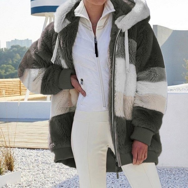 Vinter Casual Kappa För Kvinnor Med Huva Färgblock Patchwork Kappa För Middagsbjudningar XL Khaki