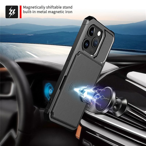 Iphone 15 Pro Max Deksel Med Kortholder, Slitesterkt Støtsikkert Robust Telefondeksel Black iphone 15 Pro