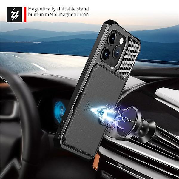 iPhone 15 Pro Max-fodral med korthållare, hållbart, stöttåligt och robust Green iphone 15 Pro