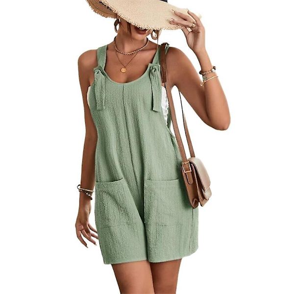 Dame Casual Ærmeløs Spaghetti Stropper Jumpsuits, Bukser Romper Med Lommer Green XL