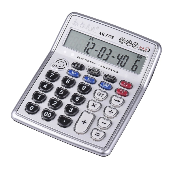 Lommeregner 12 Cifre LCD Display Elektronisk Lommeregner Tæller Store Knapper Tid Dato Visning