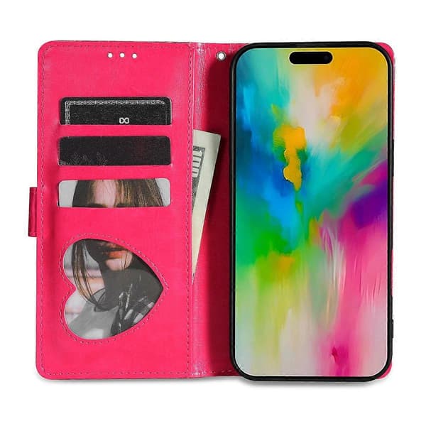 För iPhone 17 Air Stativfodral Glitter Telefon Läderfodral Dragkedjeficka - Ros Rose Multicolor