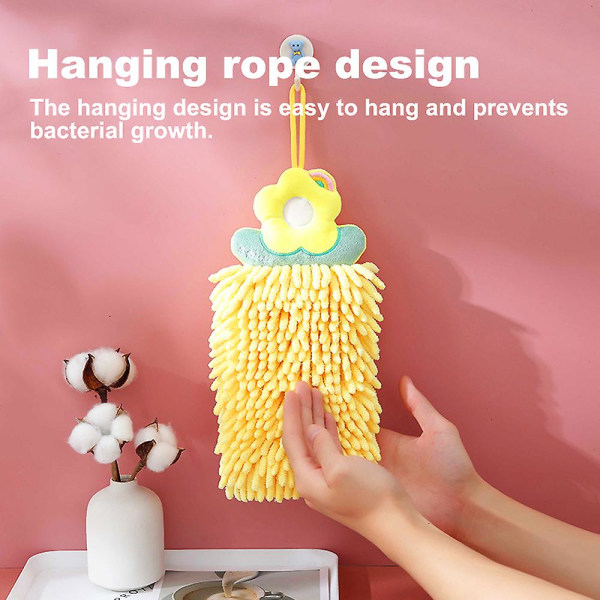 2 st chenille handdukar, söta blommiga handdukar med hängande ring, badrum kök hängande handduk, snabbtorkande handduk yellow