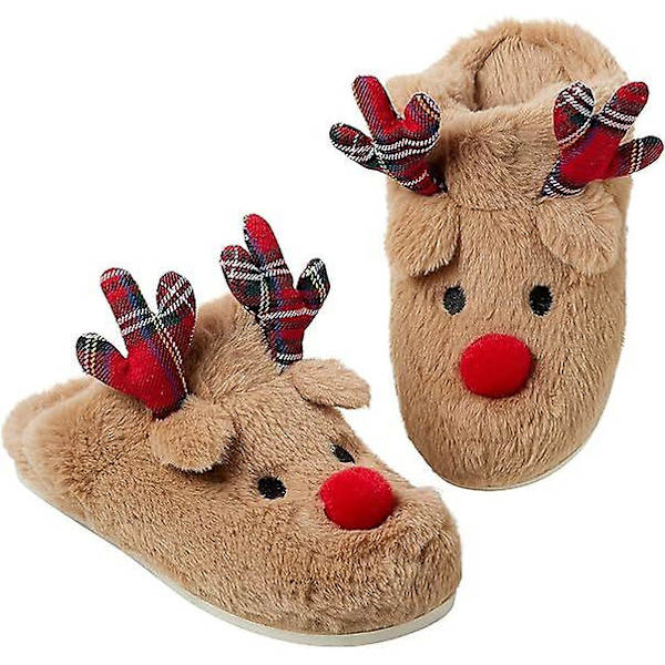 Dam Reindeer Tofflor, Jul Halkskydd Plyschskor 40-41 Light brown