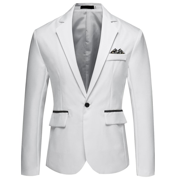 Herr Business Casual En Knapp Slå Revers Enfärgad Blazer Kostymjacka White 4XL