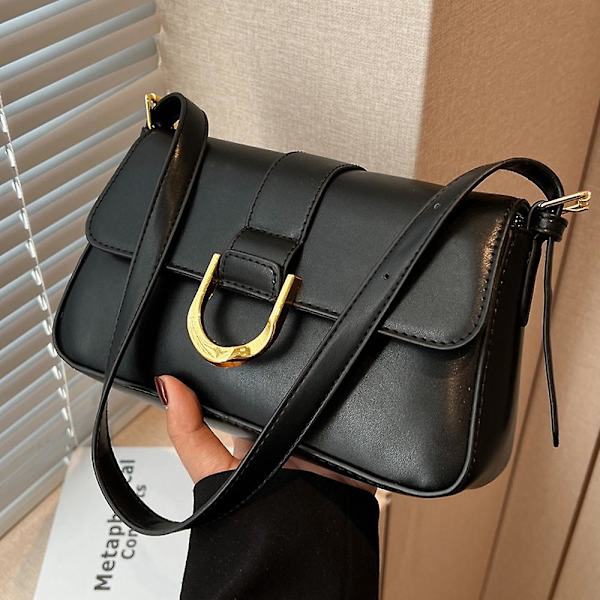 Ny Tide Høst Og Vinter Retro Pu Skinn Nisje Joker Crossbody Skulderveske Baguette Underarmsveske black