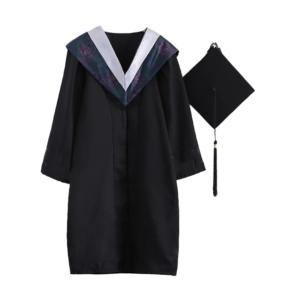2021 Vuxen examensklänning Långärmad universitetsakademisk klänning Dragkedja Plus Size examensrock Mortarboard-keps B Silver Gray S
