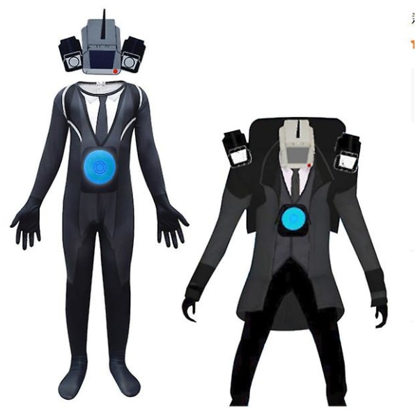 Skibidi Toilet Drenge Kostume Halloween Cosplay Party Bodysuits Med Hovedbeklædning Black 120