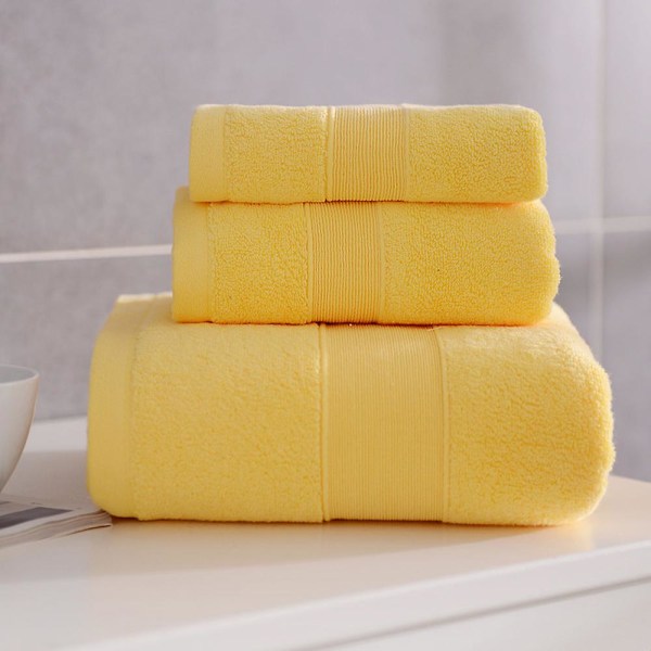 100% Bomull 6-delt Badehåndklesett | 2 Badehåndklær, 2 Håndklær, 2 Vaskekluter Myke og Absorberende Yellow