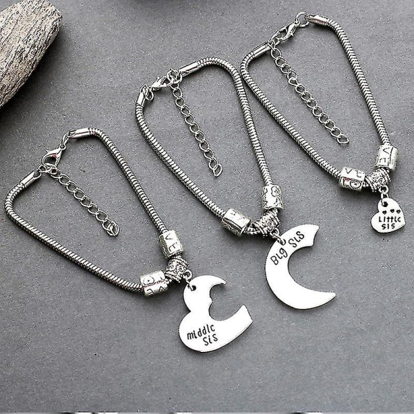 Litet Mellanstort Systerhjärta Design Armband Set 3st Födelsedagspresent Till Systrar
