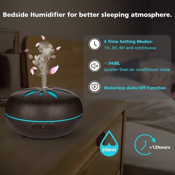 550ML Aroma Diffuser Ultralyd Nebulizer Luftfugter, Rumluftfugter Aromaterapi Olier Aromalampe m
