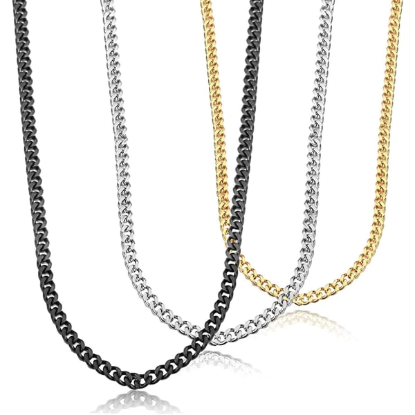 3 st Herrhalsband Silverkedja Kubansk Link Curb Chain 18k Guldpläterad Cuban Figaro Chain Halsband För Män Kvinnor 3mm