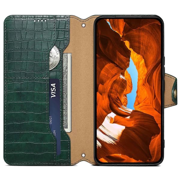 För iPhone 15 Läderfodral Krokodiltextur Plånbok Fullt Skydd Telefonfodral
