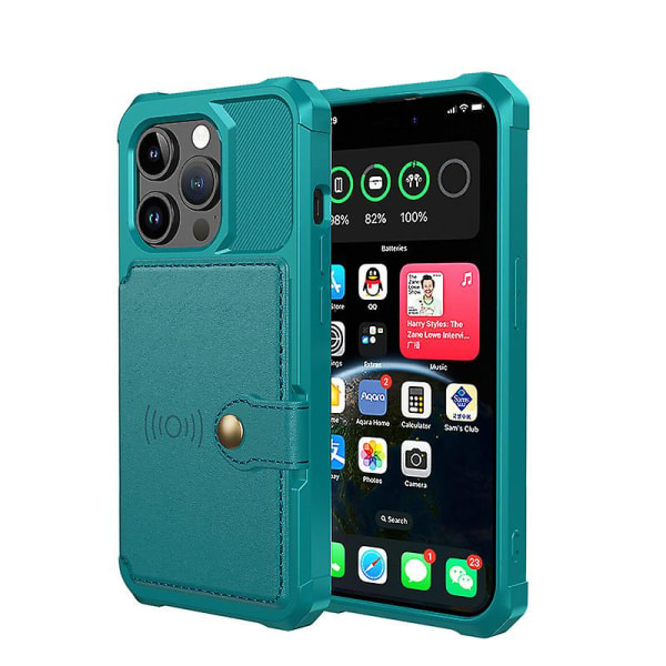 Iphone 15 Pro Max Fodral Med Korthållare, Hållbart Stötsäkert Robust Telefonfodral Green iphone 15 Plus