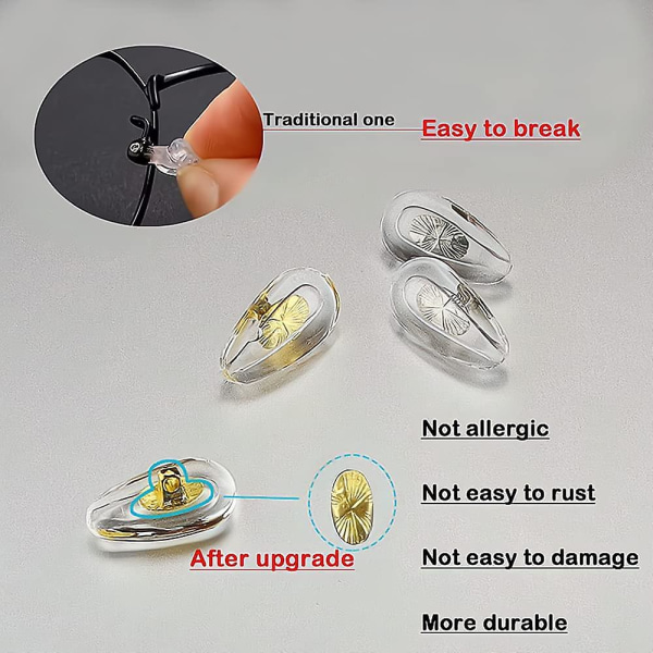 Ögonglasögon näskuddar, uppgraderade mjuka silikon luftkammare glasögon näsbrygga, skruv-i solglasögon ersättning nässkydd, halkfri 15mm näsbrygga hållbara metallkärnplattor reparationskit 5 par, silver
