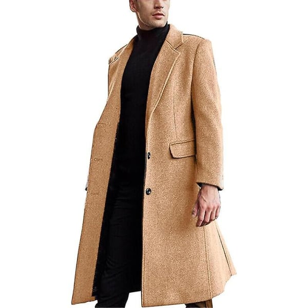 Herre Casual Trenchcoat Slim Fit Lang Jakke Overfrakke Yellow M