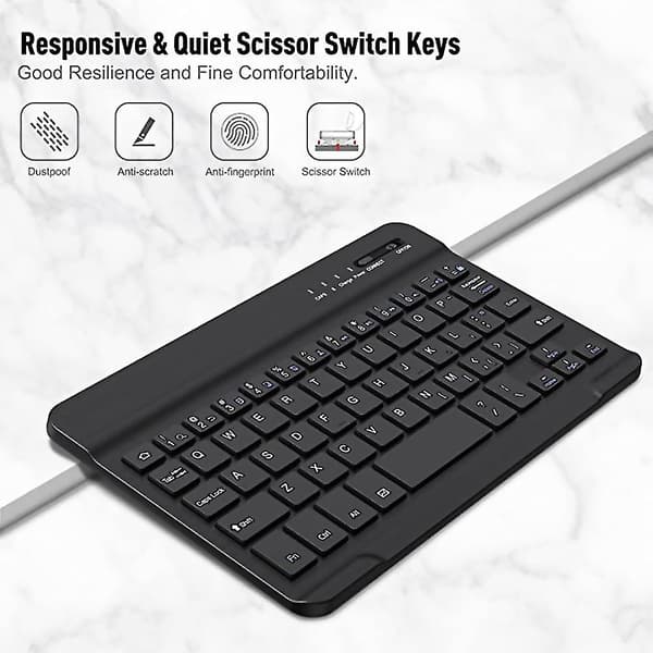 Bluetooth Lysende Tastatur For Tab Galaxy A7 Lite 8.7 Tommer, svart