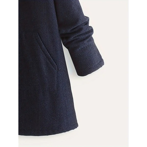 Vetoketjullinen hupullinen takki, rento yksivärinen pitkähihainen lämmin talvitakki, naisten vaatteet black 2XL