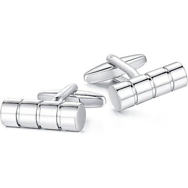Manschettknappar för män - Cylinder för affärsbröllopsgåva, silver