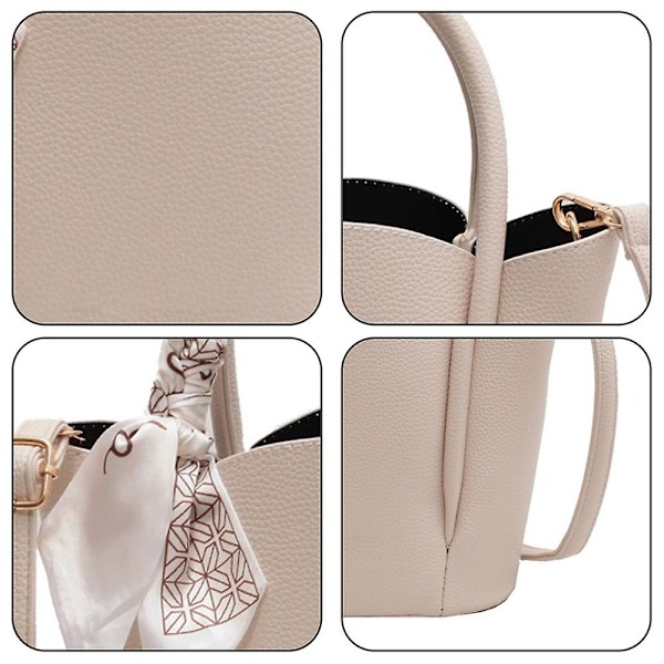 Ny Håndveske Messenger Bag Pu Lær Bærbar Bøtteveske creamy white