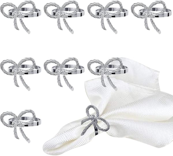 12-pack servettringar i legering med ihålig blomma (silver rosett)