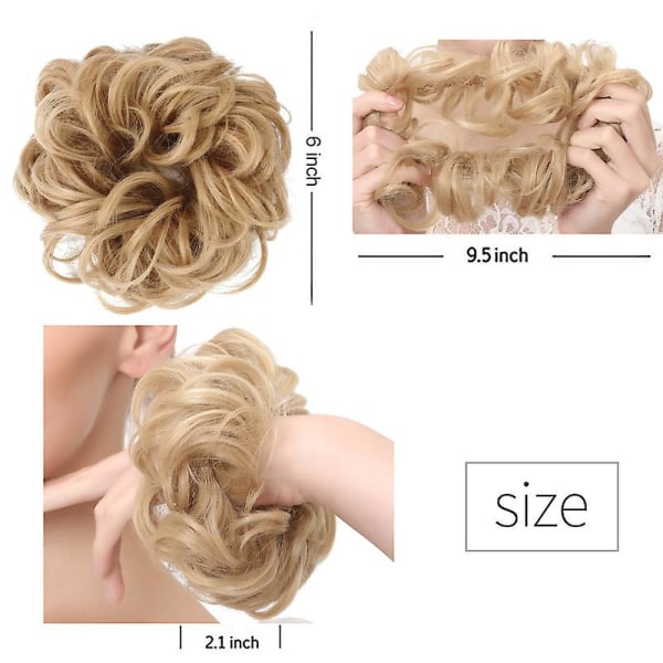 1 stk. Hårdel med elastisk bånd, stor knute-hårdel blondt krøllete hår scrunchie med håroppsats hårforlengelse rotete knute-hårdeler for kvinner jenter 60B