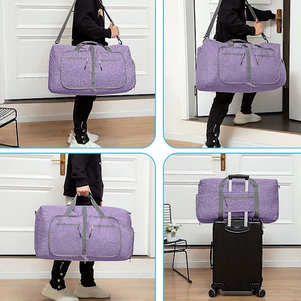 Reise-Dufflebag for menn, 65l sammenleggbar reise-duffelbag med sko-rom nattpose for menn kvinner vanntett og rivebestandig Violet
