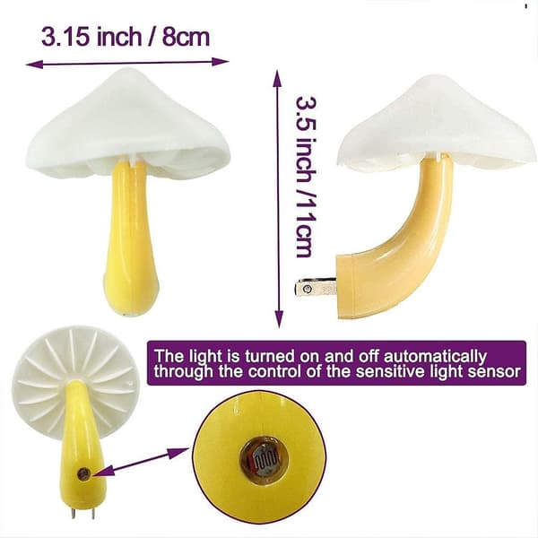 3-pak Plug-in LED Svampe Natlampe med Sensor 7-farver