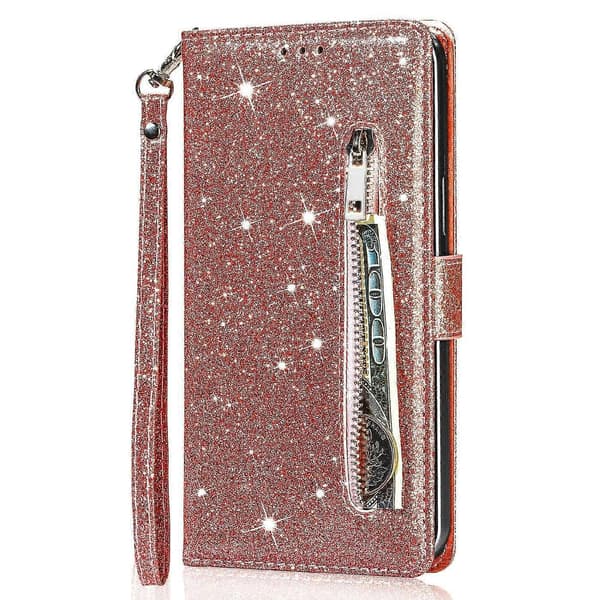 Glitter Paljetter Handledsrem Dragkedjeficka Plånbok Flip Läderfodral med Stativ för iPhone 13 Pr