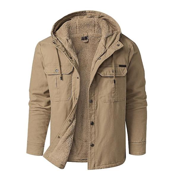 Cargo hættejakke til mænd, Varm vinterforet termojakke Khaki 2XL