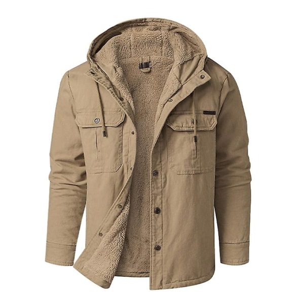Herr Cargo Hooded Jacka, Vinter Varma Foder Termisk Jacka Rock Khaki XL