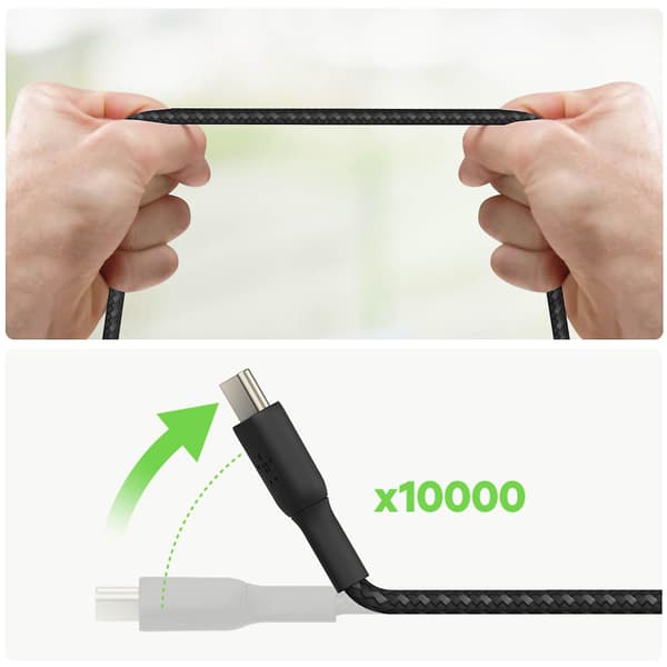 USB-C - USB-C -kaapeli 18W punottu nylon 1m lataus ja synkronointi musta