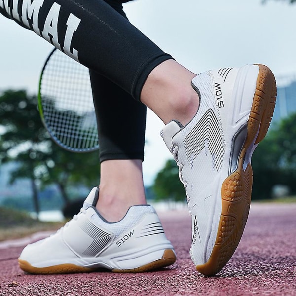 Lätta sneakers för män och kvinnor, lämpliga för inomhusbanor, badminton, 3Dx86 WhiteGray EU 42