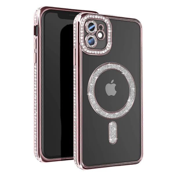 Diamond Cover til iPhone 11 Beskyttelse MagSafe Omkring Strass, Rosaguld