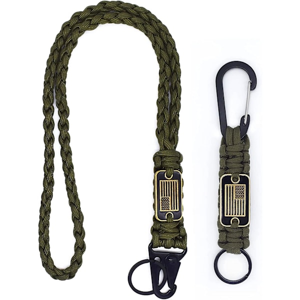 2 stk. kraftig flettet paracord nøglesnor med USA-flag, faldskærmsreb halskæde nøgleringe, flettet stærk nøglesnor med metal HK-clips nøglering
