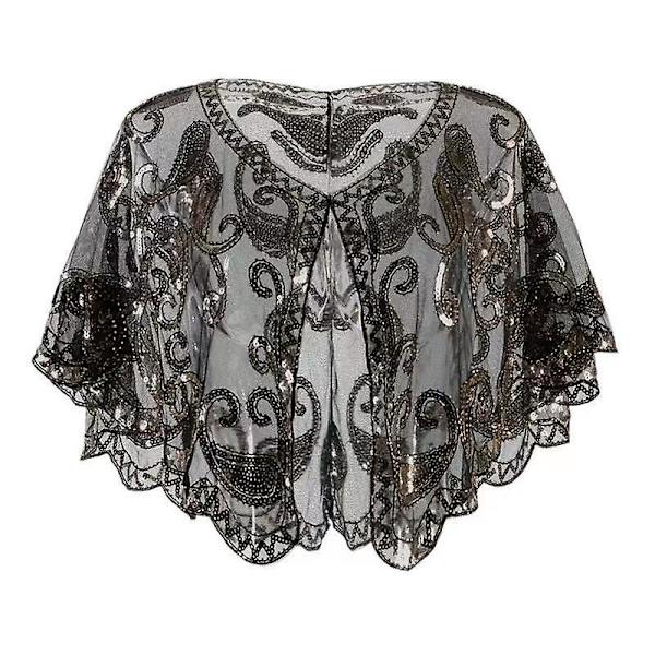 1920-talets Sjal Wraps Sequin Pärlbroderad Kväll Cape Brud Sjal BLACK