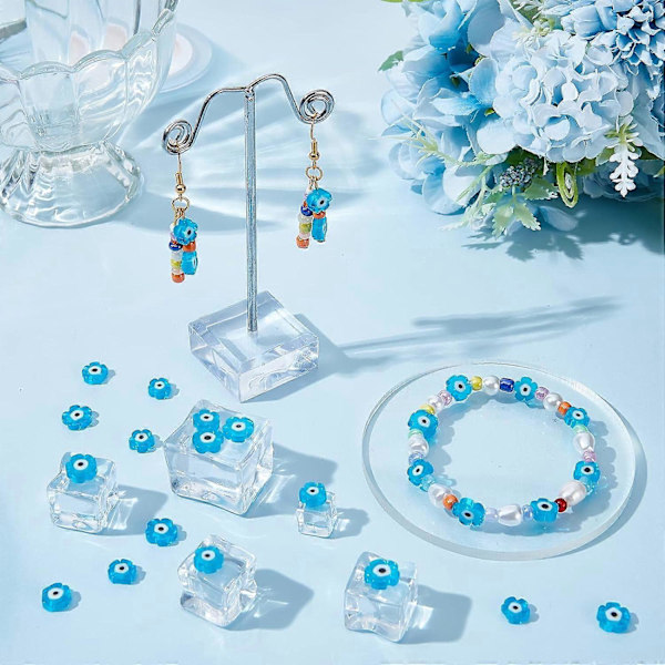 113 stk. blomsterformede onde øje-perler 6 mm/7 mm flade gule håndlavede lampwork spacer-perler til gør-det-selv smykkefremstilling