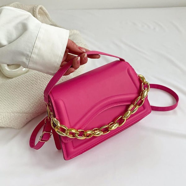 Dam axelväska retro klassisk plånbok PU läder clutch handväska magnetlås. Rose red