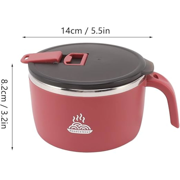 Instant Noodle Bowl, 900 ml Instant Ramen Skål med Låg (Rød)