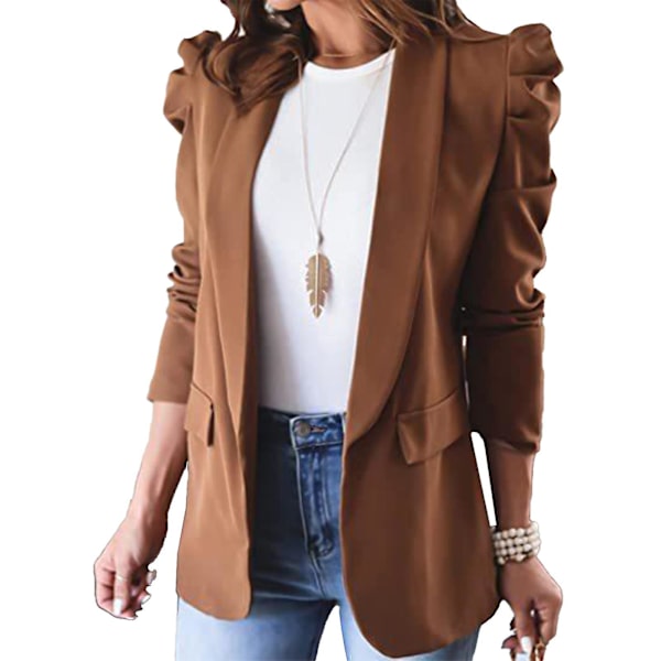 Elegante damejakker med lange ermer, 2 lommer, slank jakke for kvinner, formell hverdagsbruk 2XL Khaki